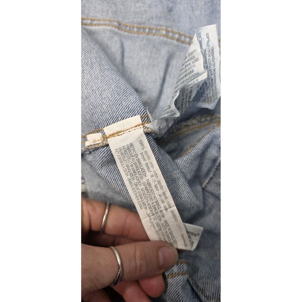 ZARA Cropped Denim Jacket XS Blue Distressed Raw Hem Button Front Moto Grunge - Picture 6 of 6
